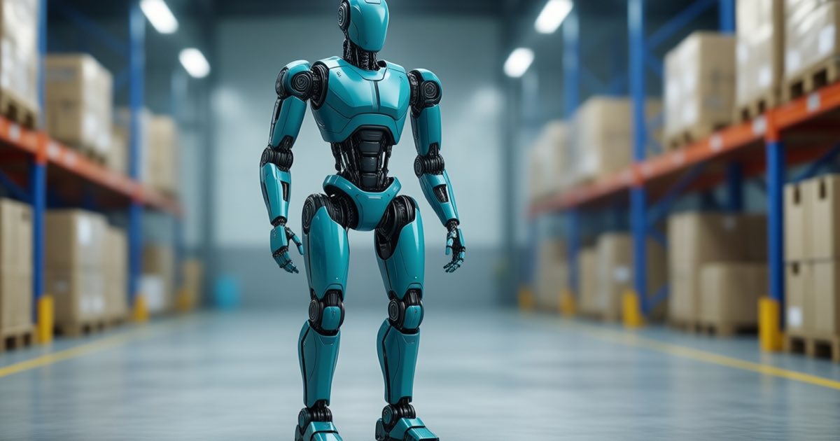 Digit 5 humanoid robot standing in a modern warehouse without safety barriers