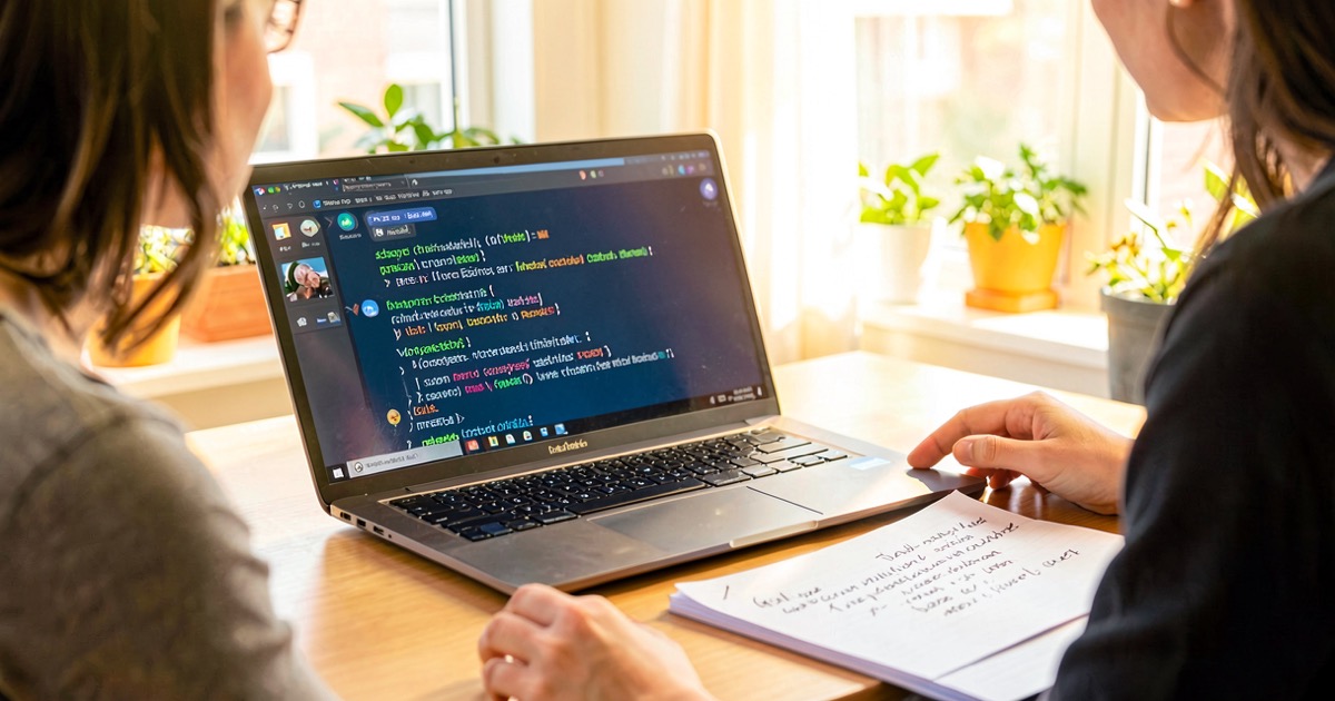 A person at a laptop looking at a confident AI chatbot response, while their own handwritten correct answer sits discarded beside the keyboard, warm office lighting.
