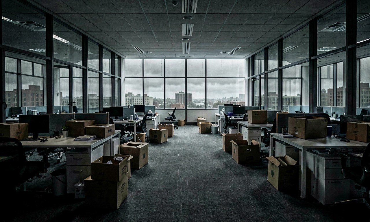 A courtroom with stacks of newspapers on the evidence table and a glowing AI interface on a screen, dramatic overhead lighting, photojournalistic