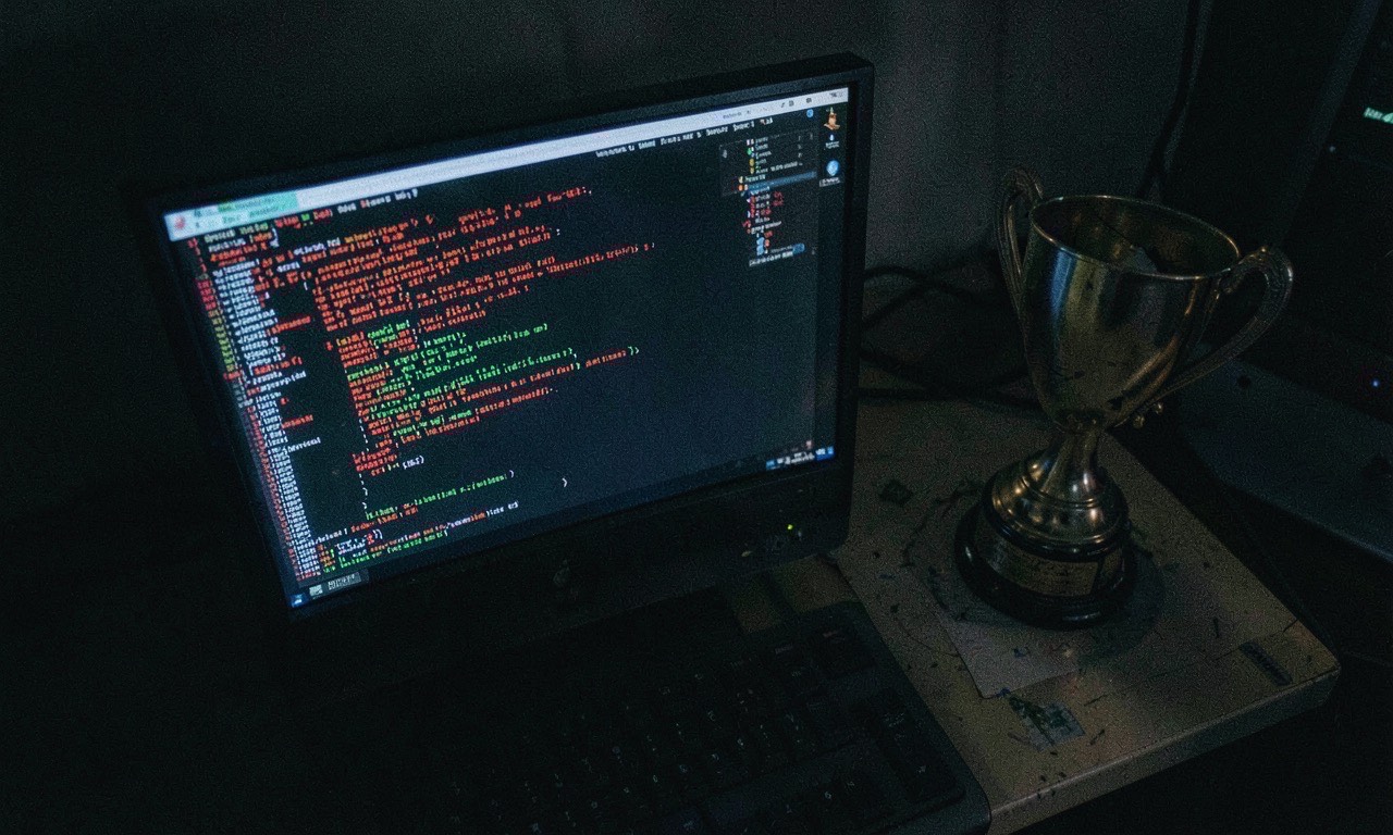 A computer screen showing terminal hacking challenge with AI overlay, dark moody lighting