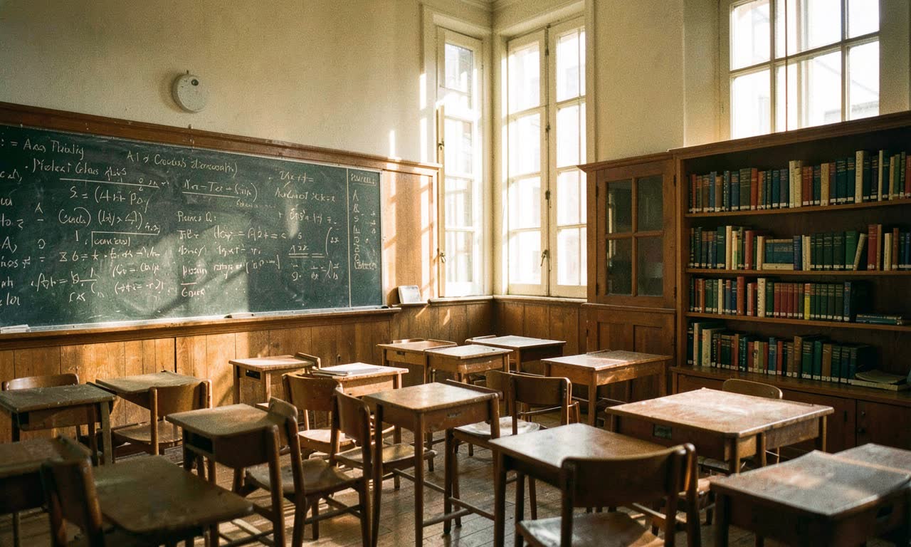 A diverse classroom with holographic AI math equations floating above students