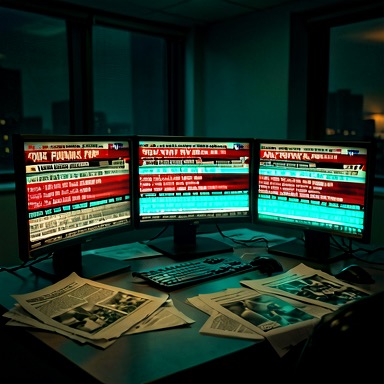 AI news digest collage showing tech logos, data centers, and breaking news imagery