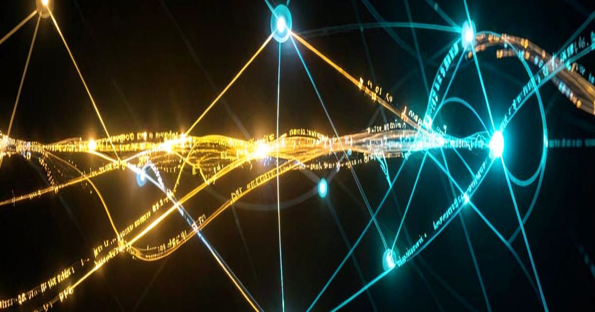 A bright abstract composition of encrypted data streams flowing between interconnected AI nodes, with some streams decoded into visible light, warm golden and cyan tones, no text