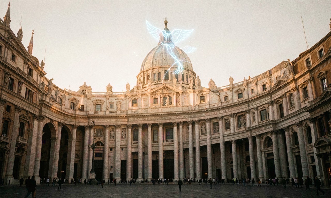 St Peter's Basilica and Vatican architecture with dramatic lighting, documentary photography style