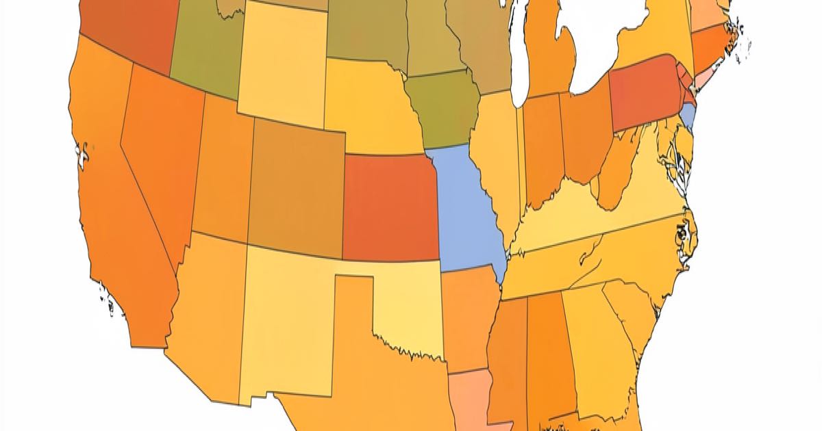 An abstract map of the United States with varying shades showing different state-level AI deepfake regulations